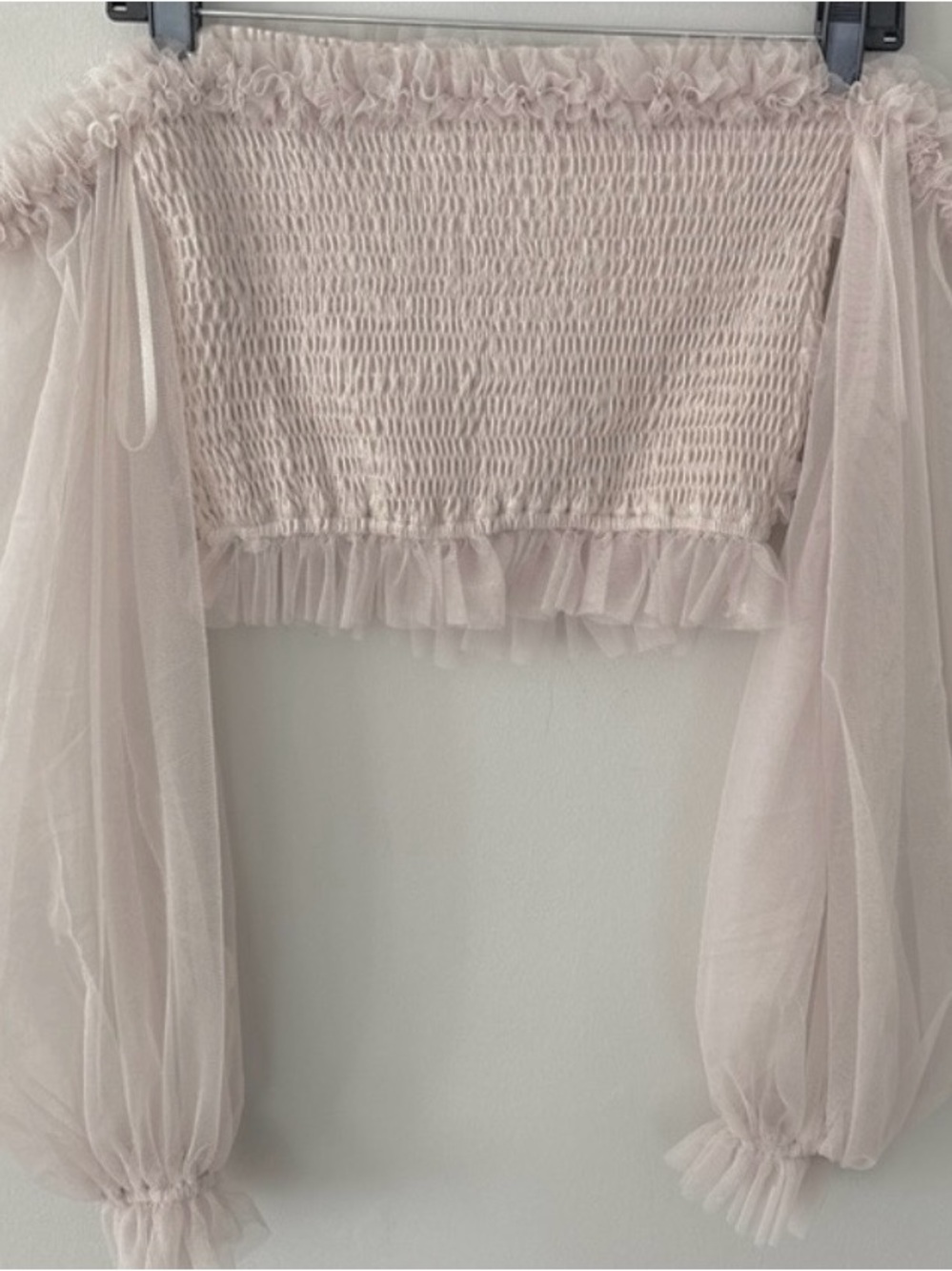 Mable x Anthropologie Romantic Smocked Tulle Tube Cropped Top Neutral Large NEW - Picture 8 of 9